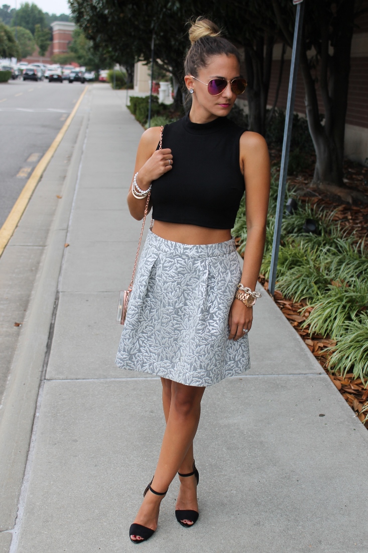 Silver skirt sales black crop top